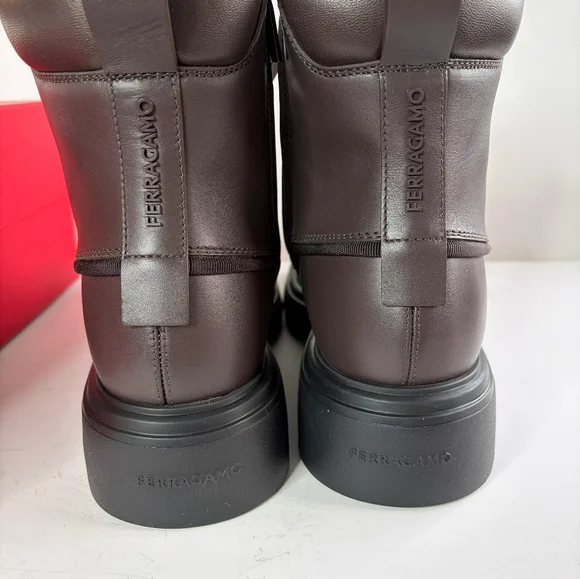 Ferragamo Men's Brown Leather CORALLO Boots With Fur Lining 8.5 NIB - Picture 6 of 8